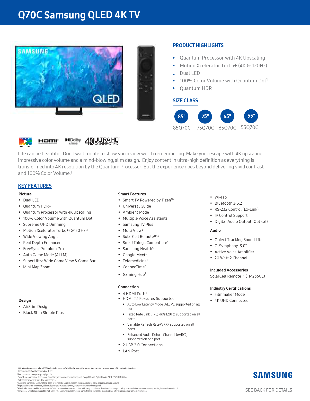 SAMSUNG Q70C QLED 4K Smart TV Owner's Manual