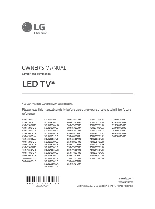 LG LED TV Owner's Manual - User Guide for LED TVs