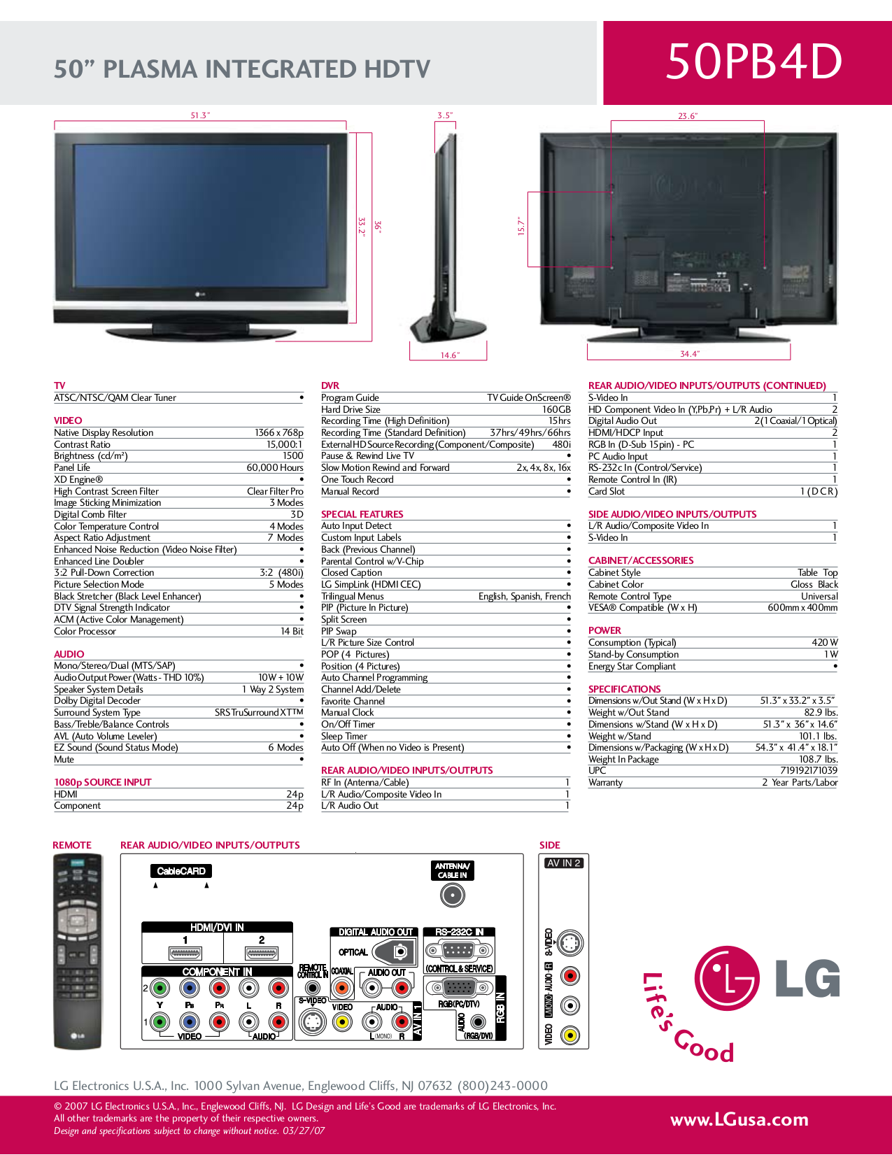 PDF manual for LG TV 50PB4D